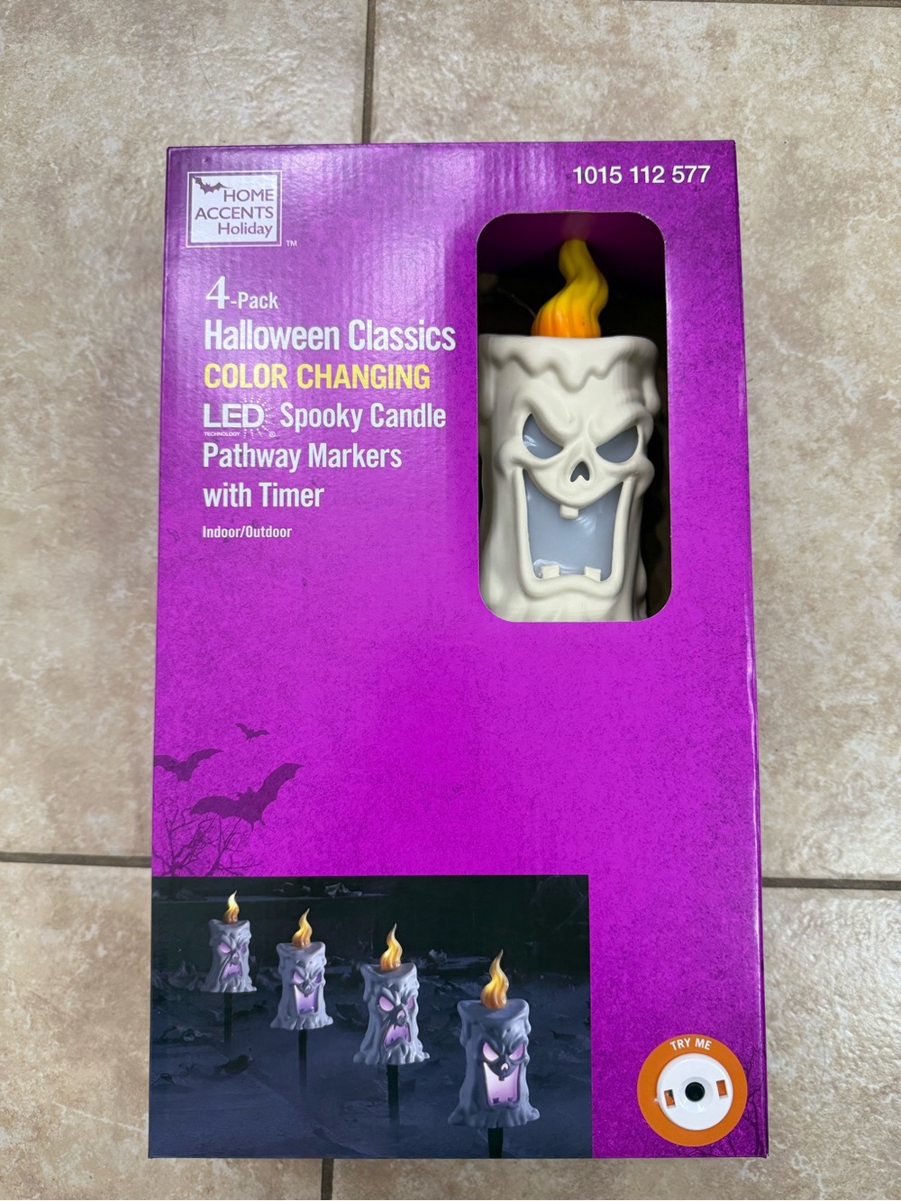 Purple Color-Changing LED Spooky Candle Pathway Markers - 4-Pack